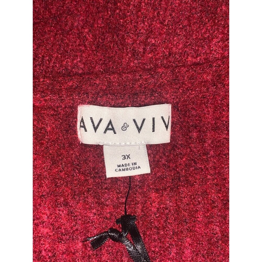 Ava & Viv Women V-Neck 3/4 Sleeves Stretchy Red Knit Winter Sweater Plus Size 3X - Picture 6 of 10